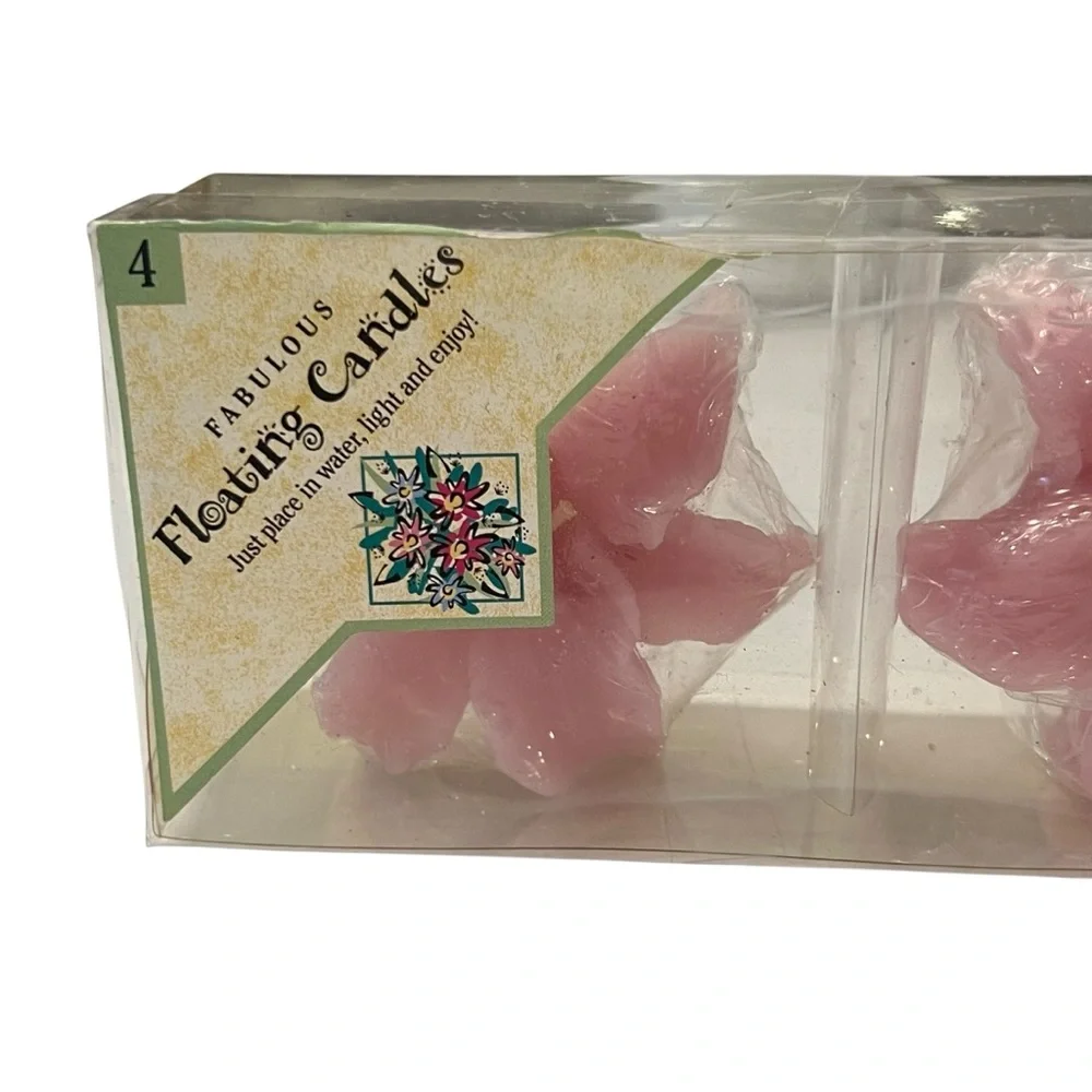 Set of 4 Pink‎ Lily Shaped Flowers Floating Candles by Peachtree 2002 New in Box